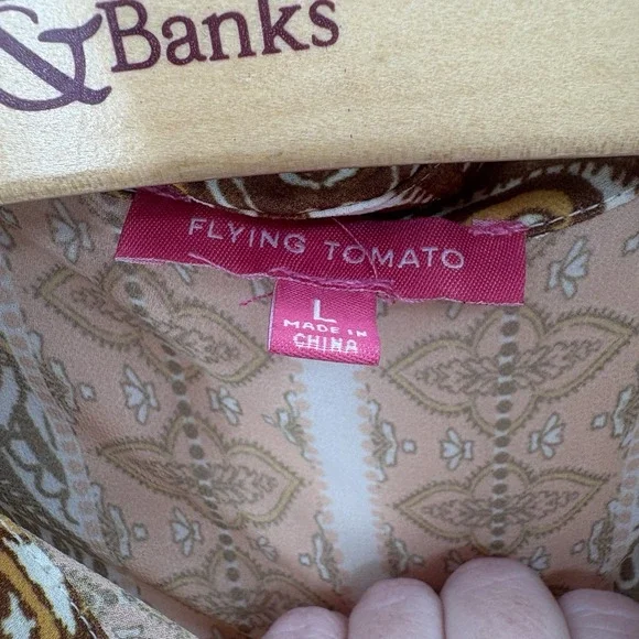 Flying Tomato Back To You Woven Button Up Top Paisley Ballon Sleeve Women Size L - Picture 4 of 7